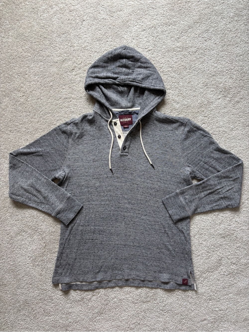 Alesbury Men's Gray Hooded Henley Sweatshirt 100% Cotton Large